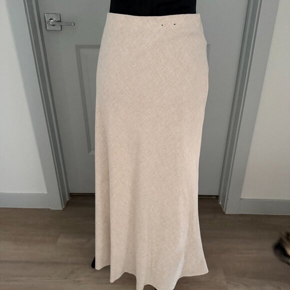 Banana Republic Womens Midi Skirt Linen Blend Size XS Oat Lined Pull On - Picture 2 of 7